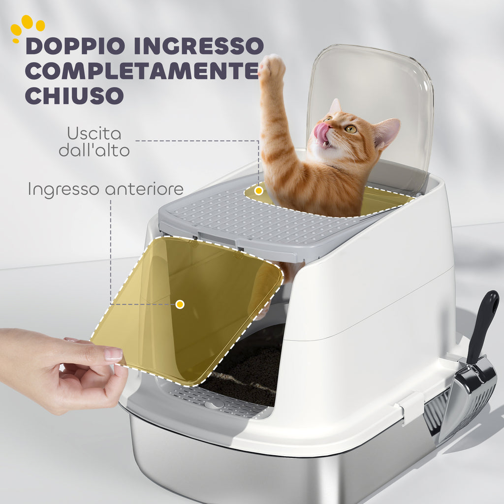 2-Bay Enclosed Cat Litter Box with Deodorizer and Scoop, 52.4 x 41.3 x 39.8 cm, White