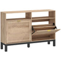 HOMCOM Space-Saving Slim Shoe Rack with 2 Flap Doors and Adjustable Removable Shelves for 8 Pairs, Walnut Color