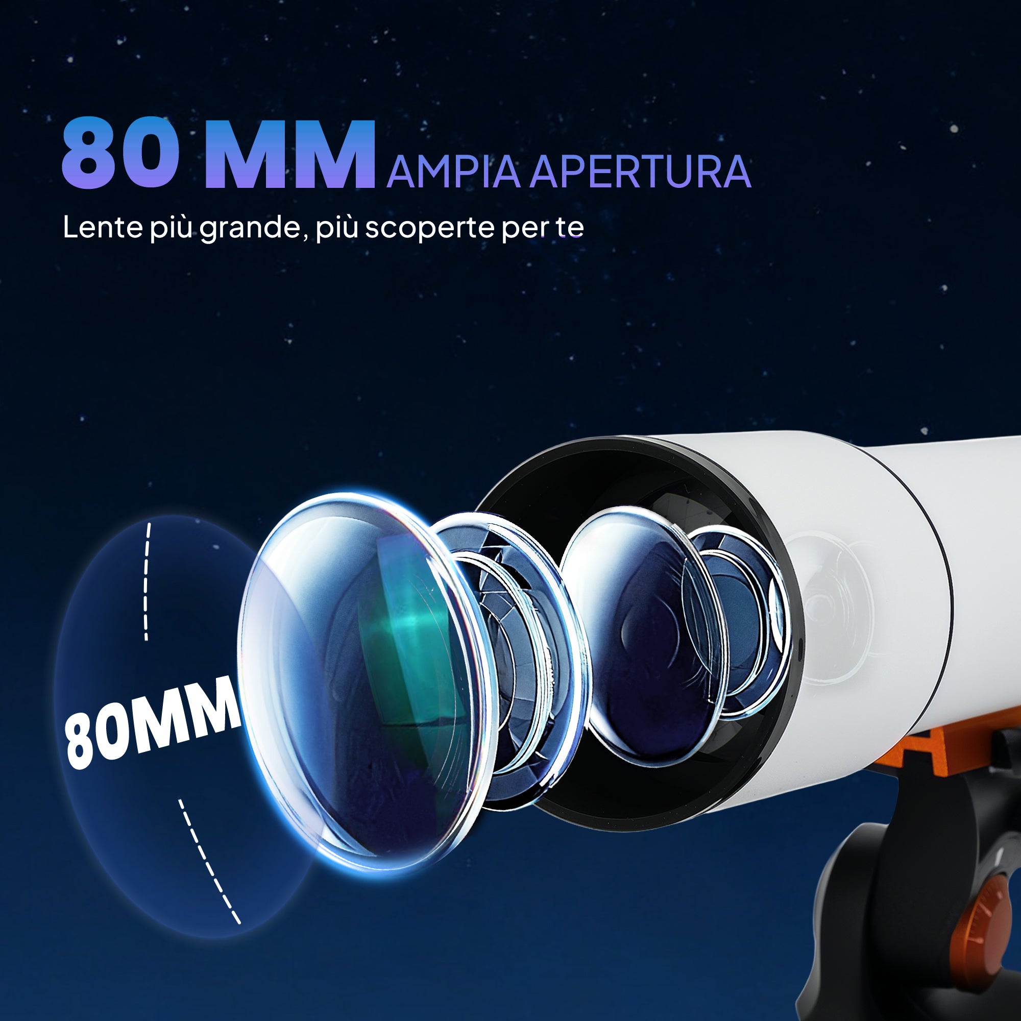 80mm Astronomical Telescope with AZ Mount, 2 Eyepieces and Smartphone Adapter, 92x92x130 cm, Black and White