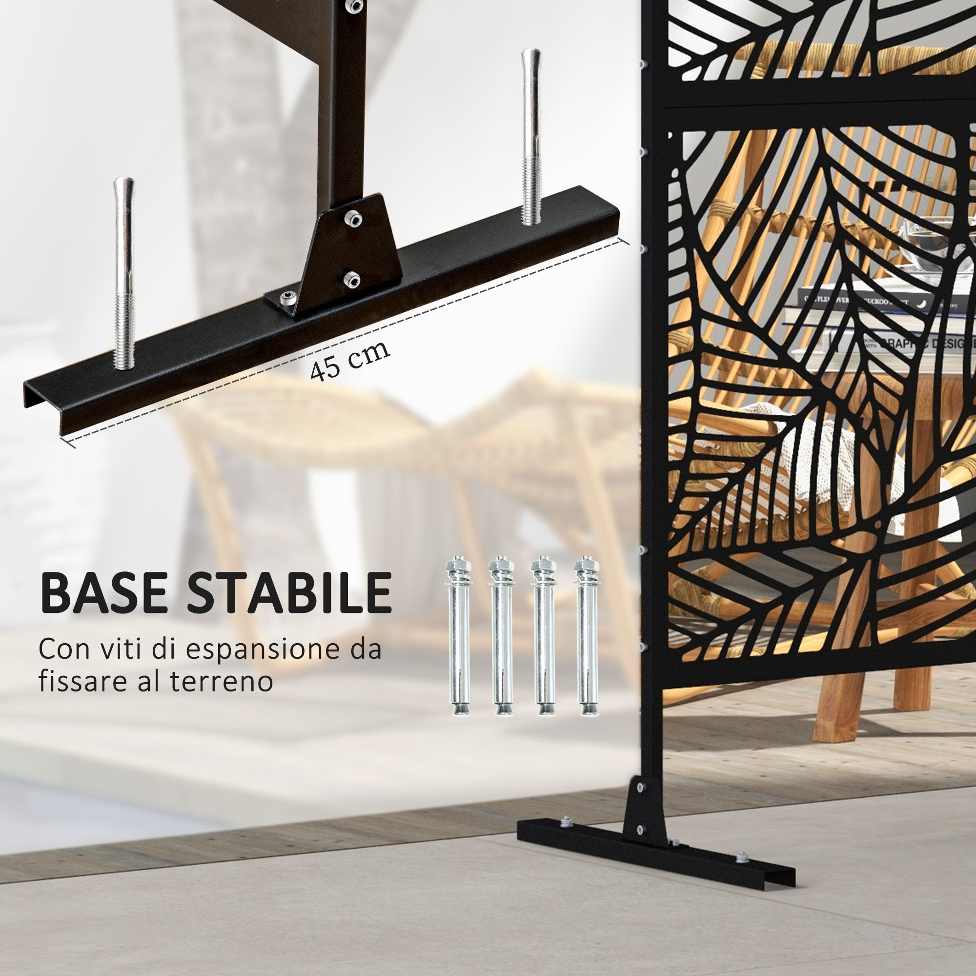 Decorative Outdoor Room Divider and Plant Trellis, Leaf Design, 122x45x198 cm, Black