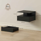HOMCOM Set of 2 Floating Nightstands with Drawer and Open Shelf, 35x32x22.5 cm, Black