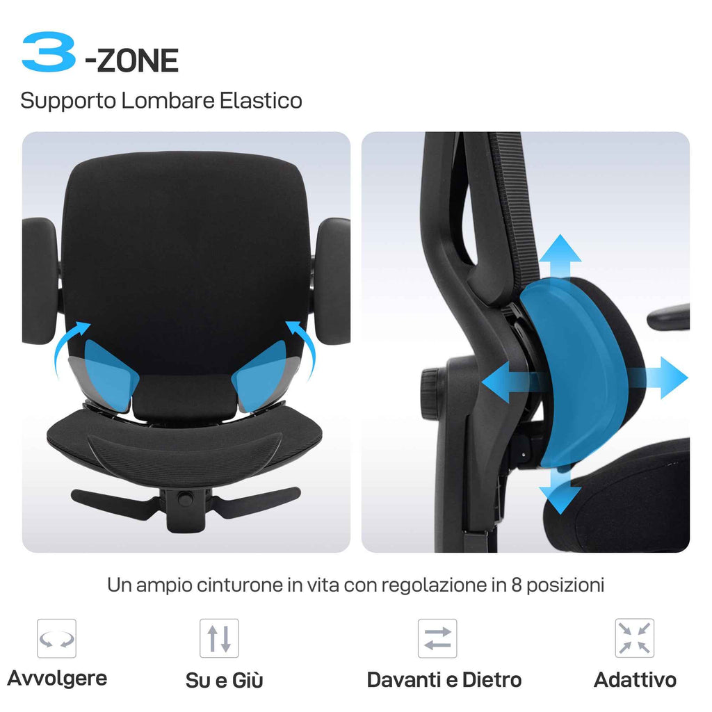HOMCOM Ergonomic and Breathable Office Chair with Dynamic Lumbar Support and Footrest, 73x75x120-128 cm, Black