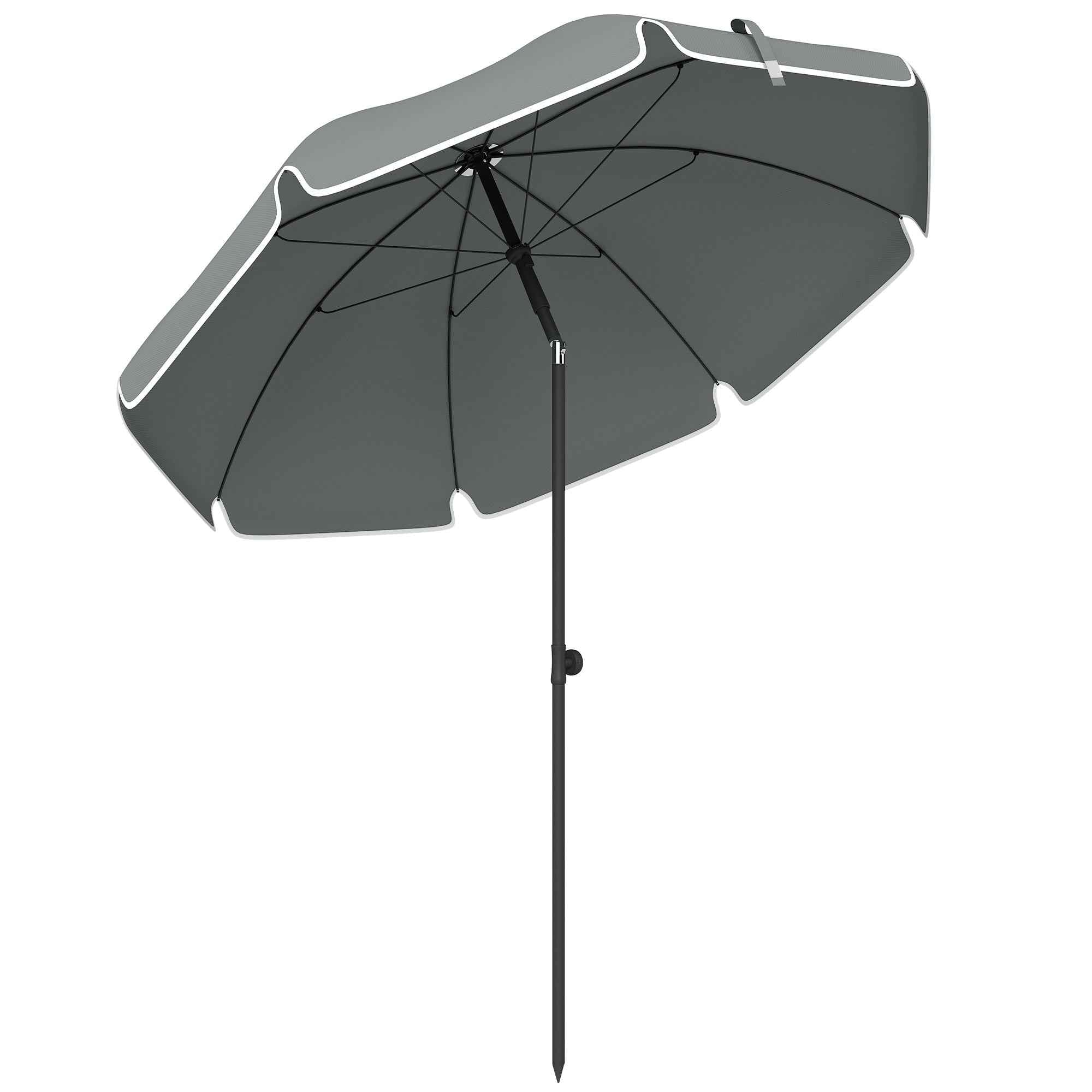 Outsunny Tilting Beach Umbrella with Anchor and Bag, Ø150x185 cm, Dark Grey