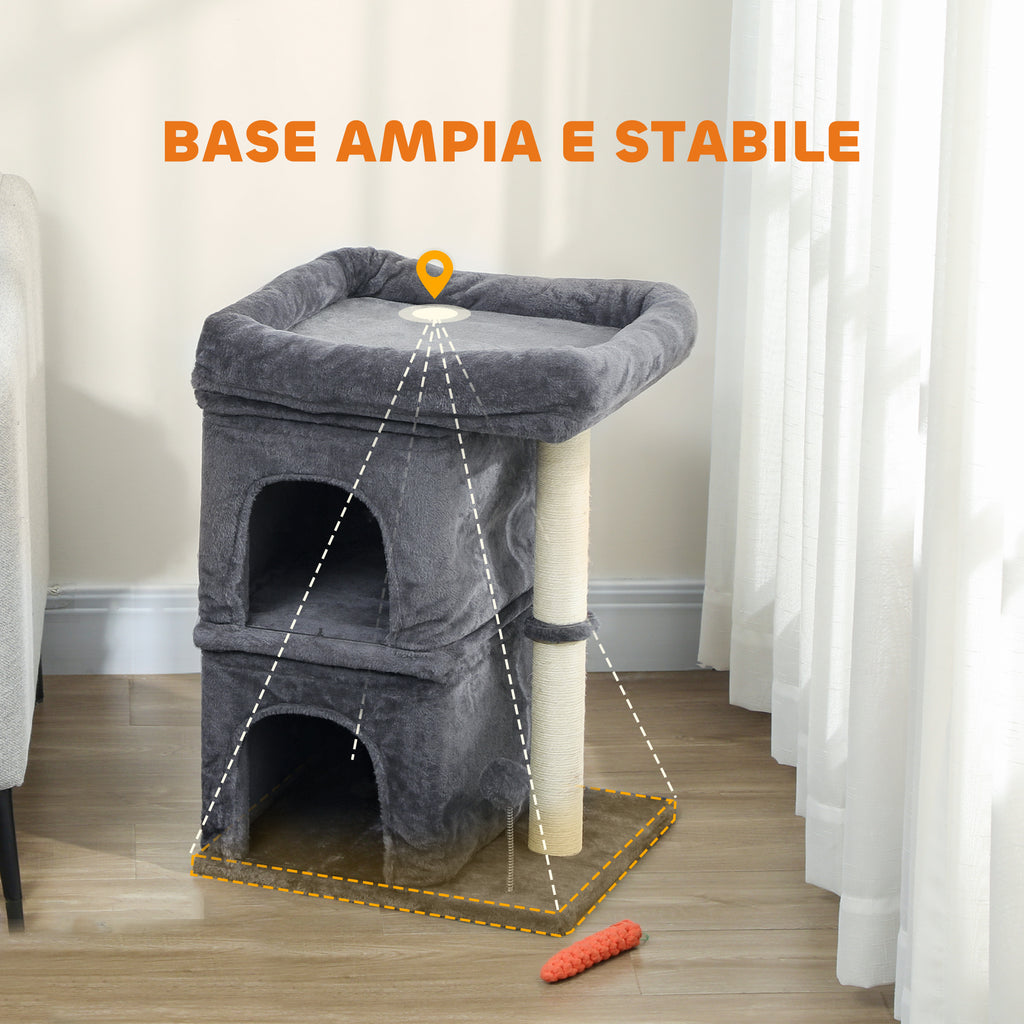 Cat Tower for Cats up to 7 kg with 2 Houses and Bed, Sisal Pole and Plush Cover, Dark Grey