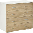 Chest of 4 Wooden Drawers and Aluminum Handles, 76x35x72cm, White and Oak