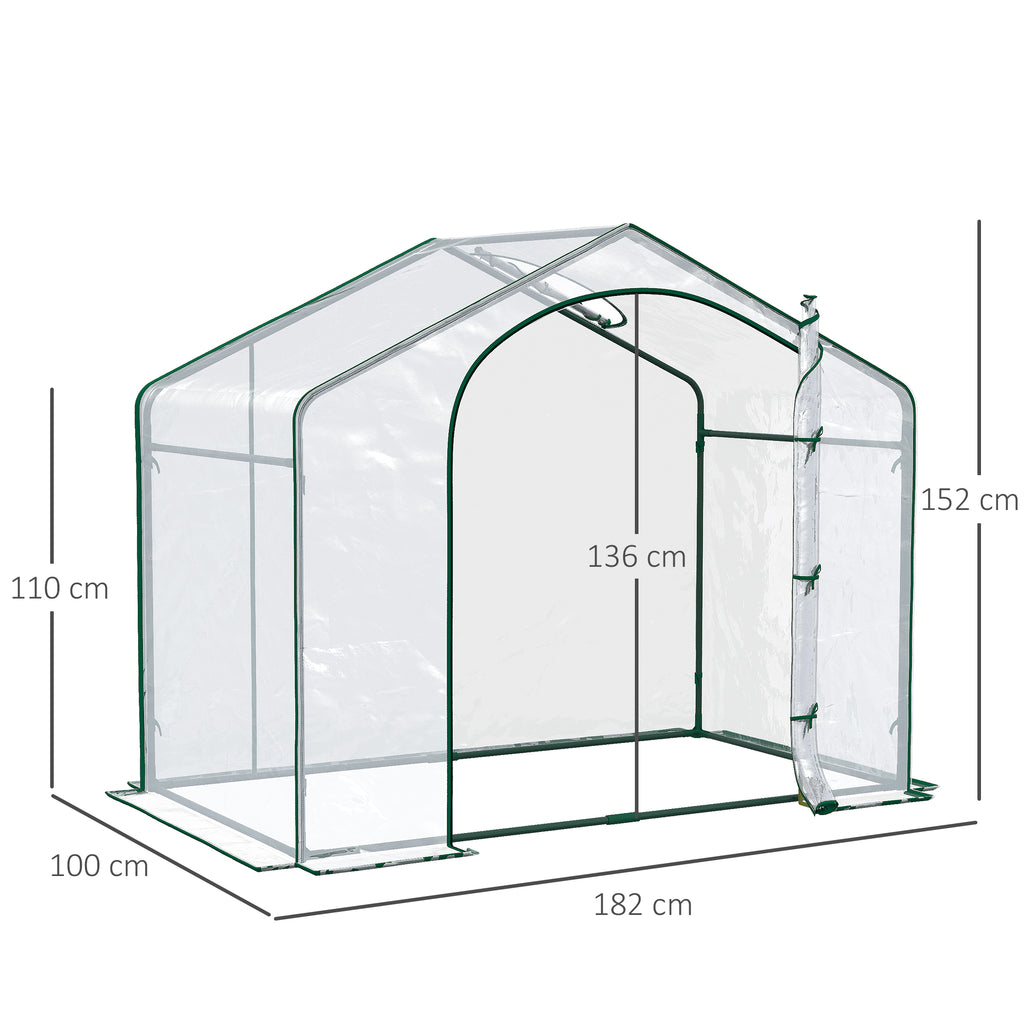 Outsunny Outdoor Greenhouse with Zip Entry and Top Air Vent, in Plastic and Steel, 180x100x152 cm, Transparent