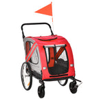 Dog Trailer with Hinged Entry, Wheels and Flag, Steel and Oxford Fabric, Red Silver Black