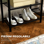 HOMCOM 6-Hook Coat Rack, Chipboard and Steel, Shoe Rack, 92.5 x 28.2 x 182 cm