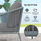 Outsunny 2-Seater Boho Style Sofa with Removable Cushions and Armrests, in Steel and PE Rattan, 112x72x76 cm, Grey