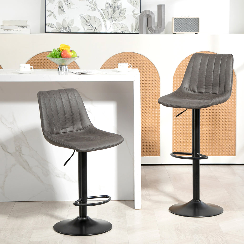 HOMCOM Set of 2 Modern Bar Stools with Backrest, Footrest and Adjustable Height, Grey
