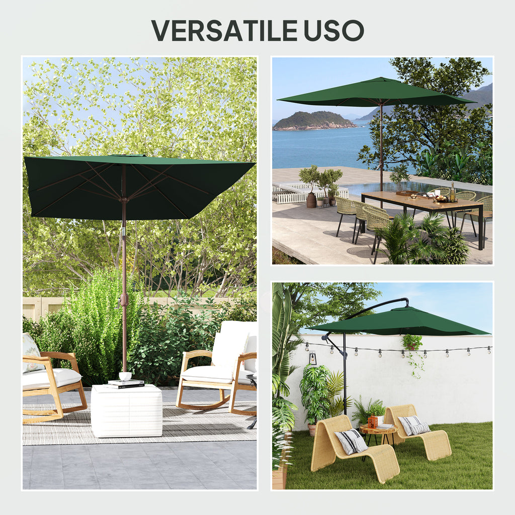 Replacement Cover for Rectangular Umbrella 3x2 m with 6 Ribs, Anti-UV 50+ Polyester, Green