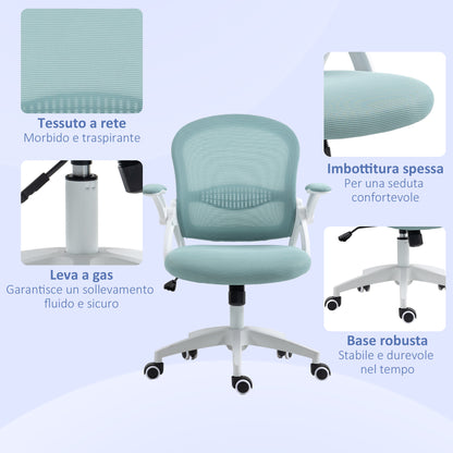 Ergonomic Office Chair with Mesh Backrest and Adjustable Height, 65.5x61.5x88-97.5cm, Light Blue - Borgè