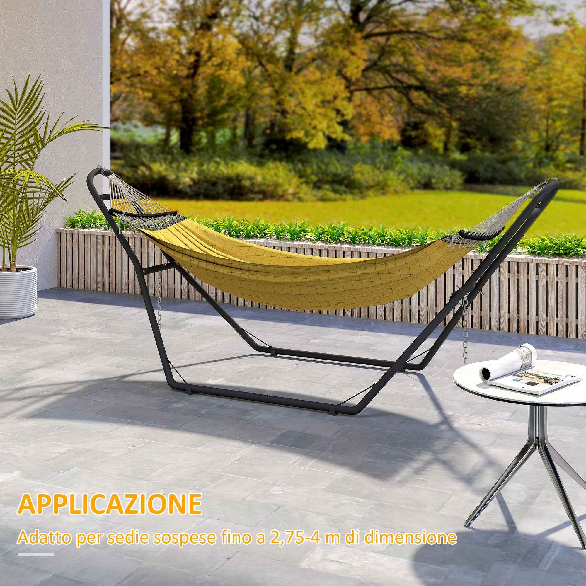 Outsunny Adjustable Non-Slip Hammock Stand with S-Hooks, Steel, 278x97x112 cm Black