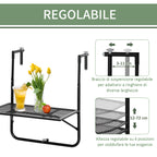 Folding and Adjustable Metal Railing Table, 60x60x57-72cm, Black