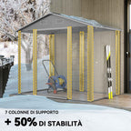 Outsunny Tool Shed with Sliding Doors and 4 Air Vents, Steel and PP, 196x236x208 cm, Light Grey