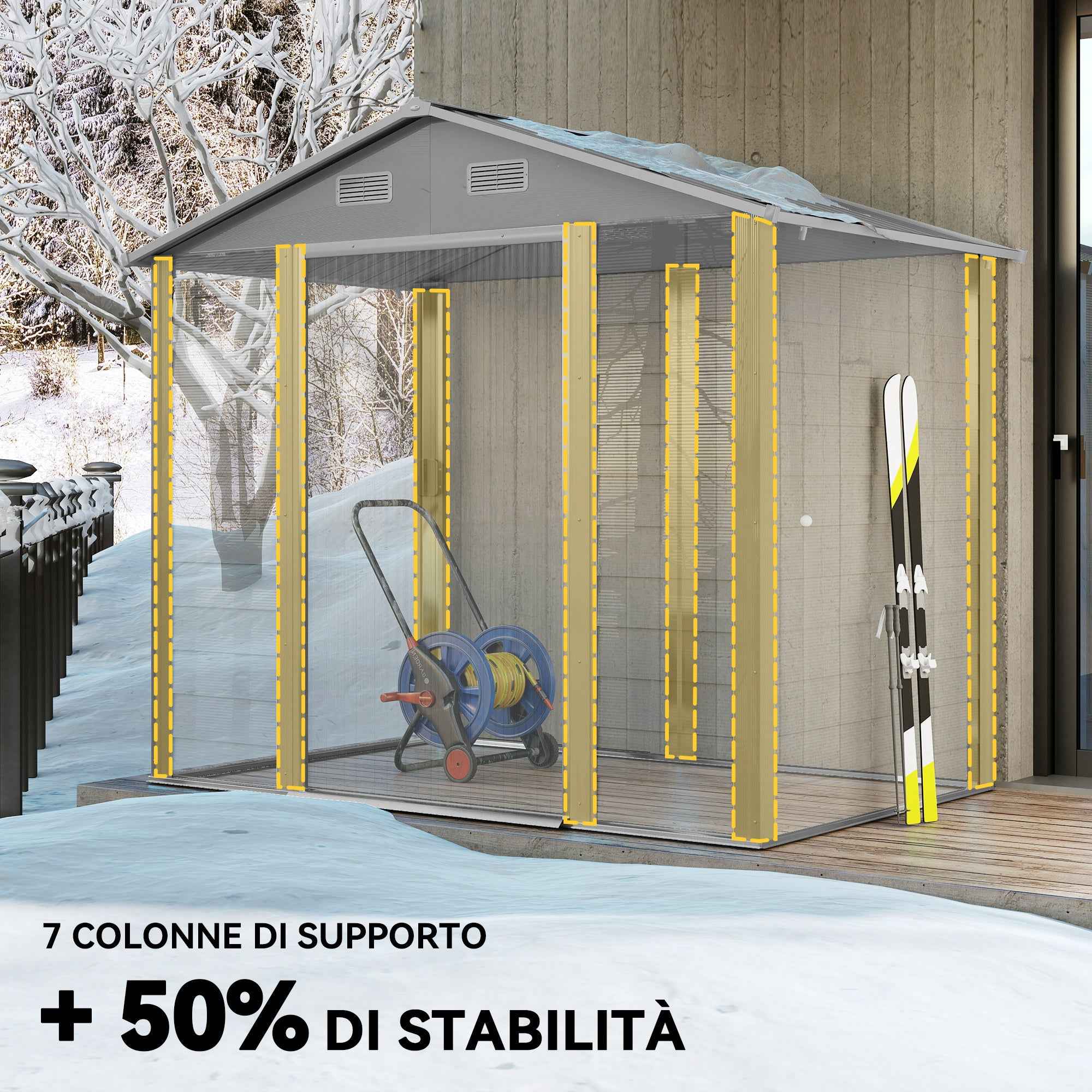 Outsunny Tool Shed with Sliding Doors and 4 Air Vents, Steel and PP, 196x236x208 cm, Light Grey