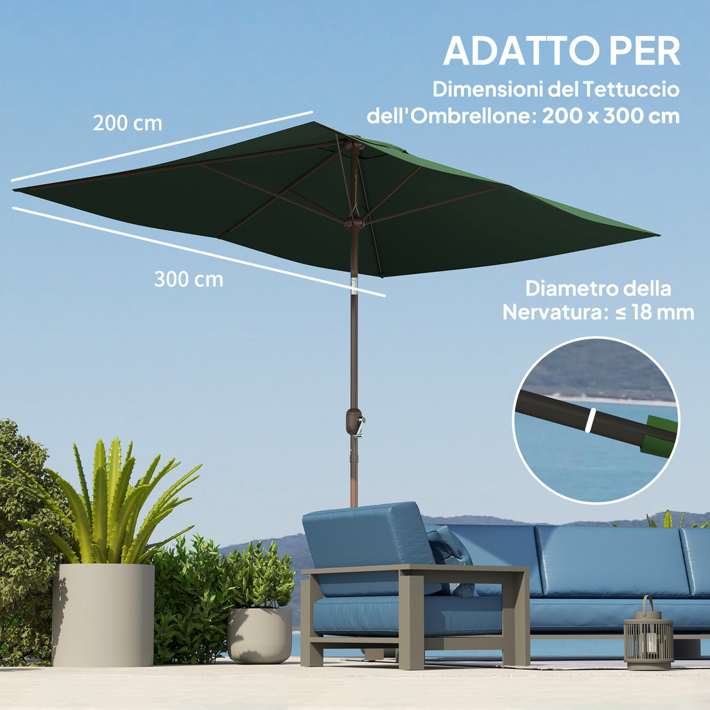 Replacement Cover for Rectangular Umbrella 3x2 m with 6 Ribs, Anti-UV 50+ Polyester, Green