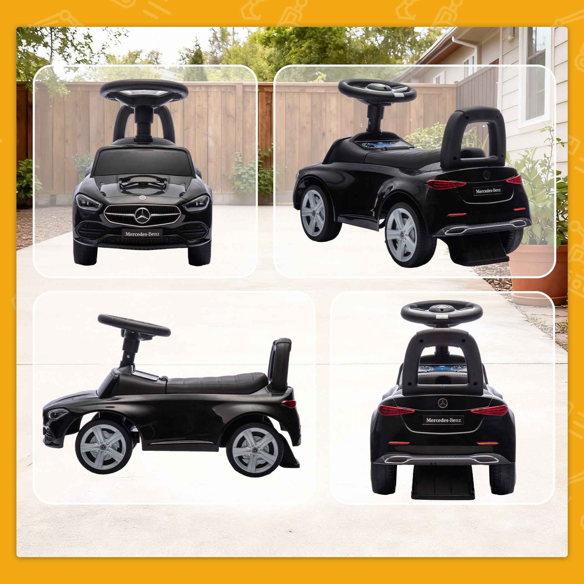 AIYAPLAY Mercedes Benz Licensed Ride-On Toy Car with Horn and Storage Space, 65x28x39 cm, Black