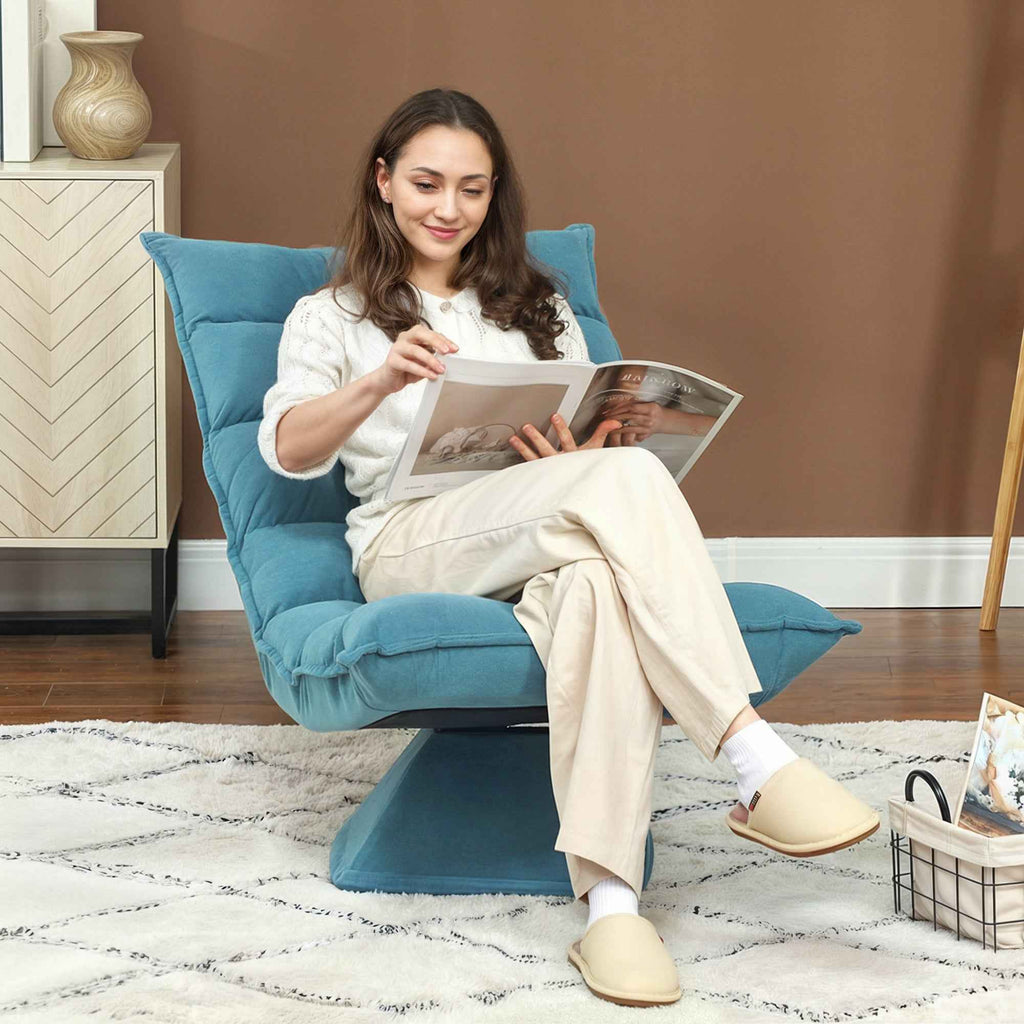 HOMCOM Velvet and Steel Swivel Relaxing Chair with 5-Position Adjustable Backrest, 62x70x95 cm, Blue