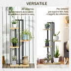 Industrial Style 4-Tier Plant Rack in Fir Wood and Metal, 45x25x110 cm, Black and Wood Color