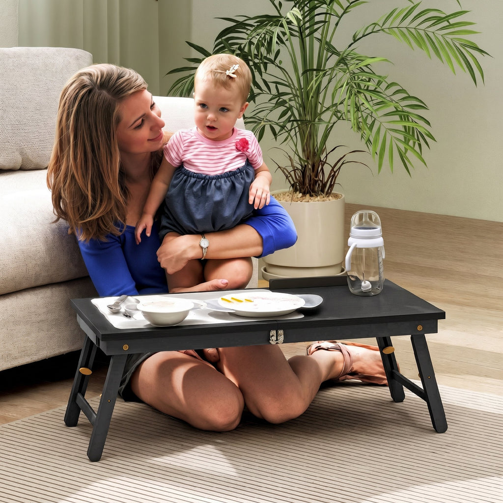HOMCOM Tilting and Adjustable Monitor Stand with Side Drawer, Wooden, 83.5x33x23.5-34 cm, Black