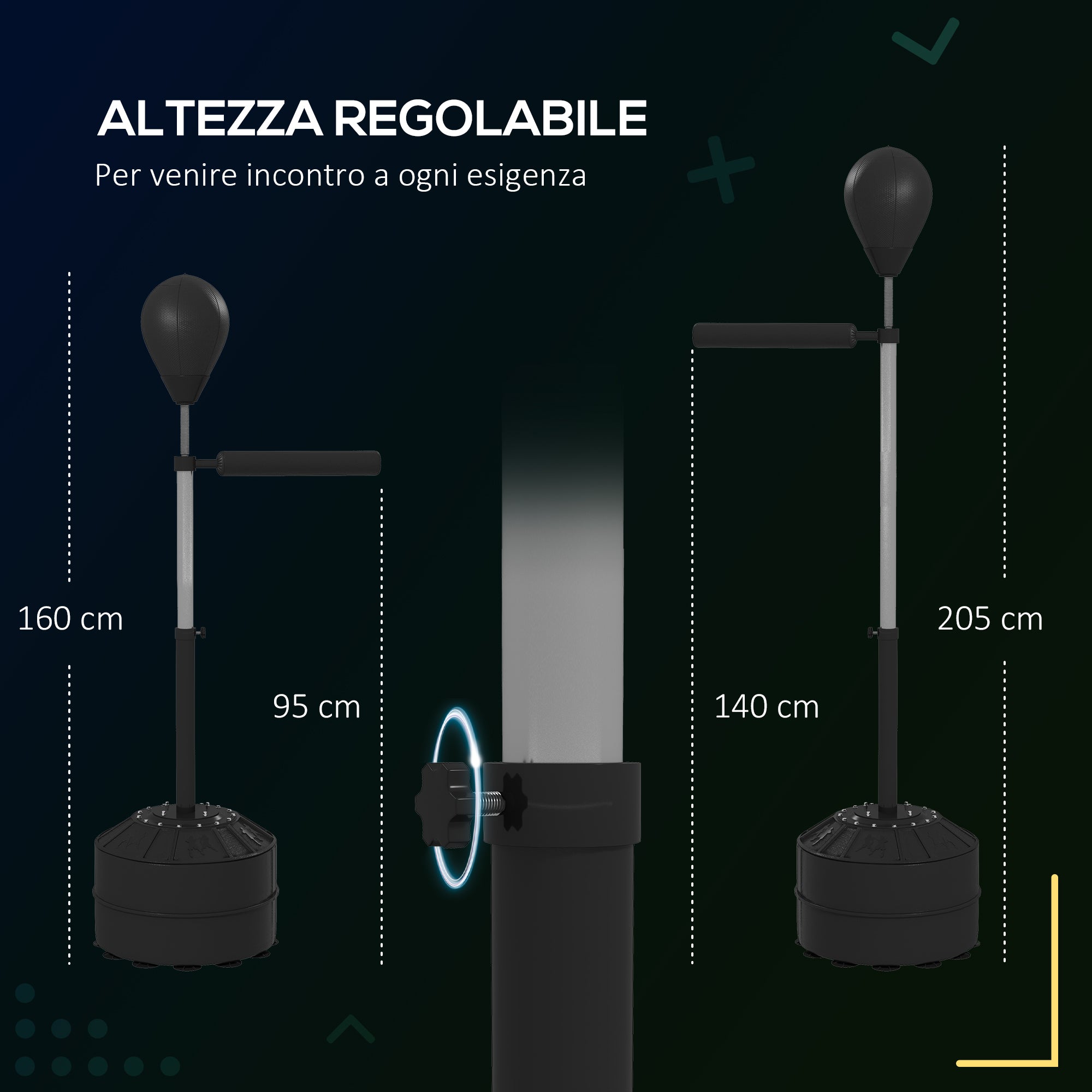 SportNow Punching Ball with swivel bar for adults and adjustable height 1.6-2m, black - Borgè