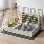 PawHut Hay Feeder with Hay Rack and Litter Box, Feeding Station, Natural Wood Color