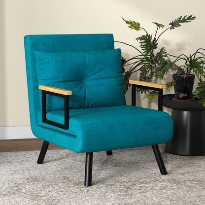 Velvet Turquoise  3 in 1 Sofa Bed with 5-Position Reclining Backrest and Cushion, 63x73x81 cm, Turquoise