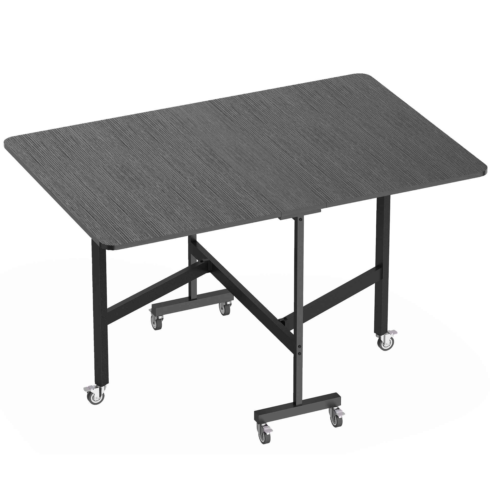 HOMCOM Folding Table for 4-6 People with 2 Flaps and Wheels with Brakes ...
