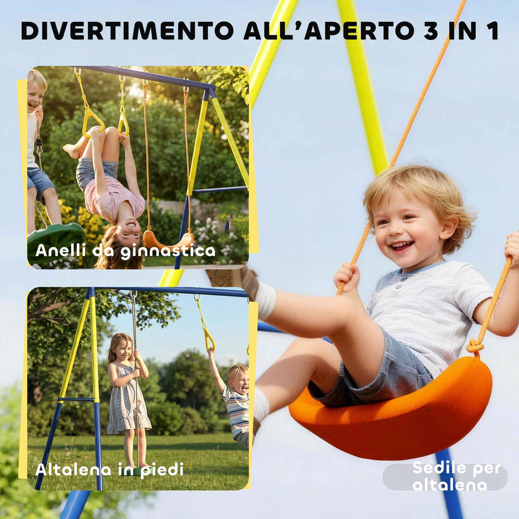 3-in-1 Garden Swing for Children 3-8 Years, Made of Steel and PE, 285x160x181 cm, Multicolored