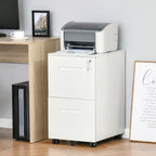 Office Drawer Cabinet with Wheels, 2-Drawer File Cabinet with Lock and 2 Keys in Steel, 39x48x67cm, White