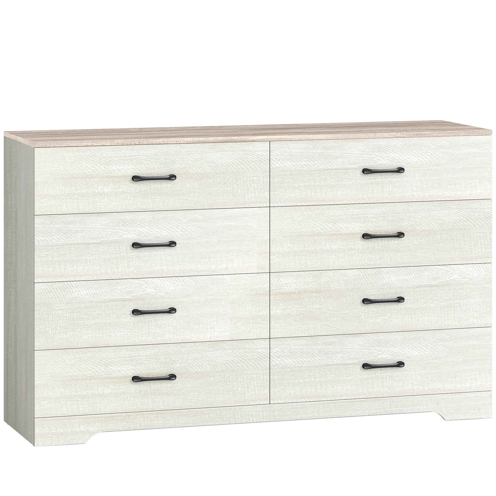 HOMCOM Modern 8-Drawer Wooden Chest of Drawers, 140x40x86 cm, Walnut and Light Grey