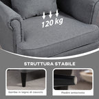 Fabric Living Room Armchair with Footstool, High Backrest and Cushion, 75x83x104 cm, Grey