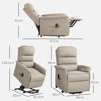 HOMCOM Electric Reclining Lift Chair with Footrest, Remote Control, Wheels and Pocket, Beige - Borgè