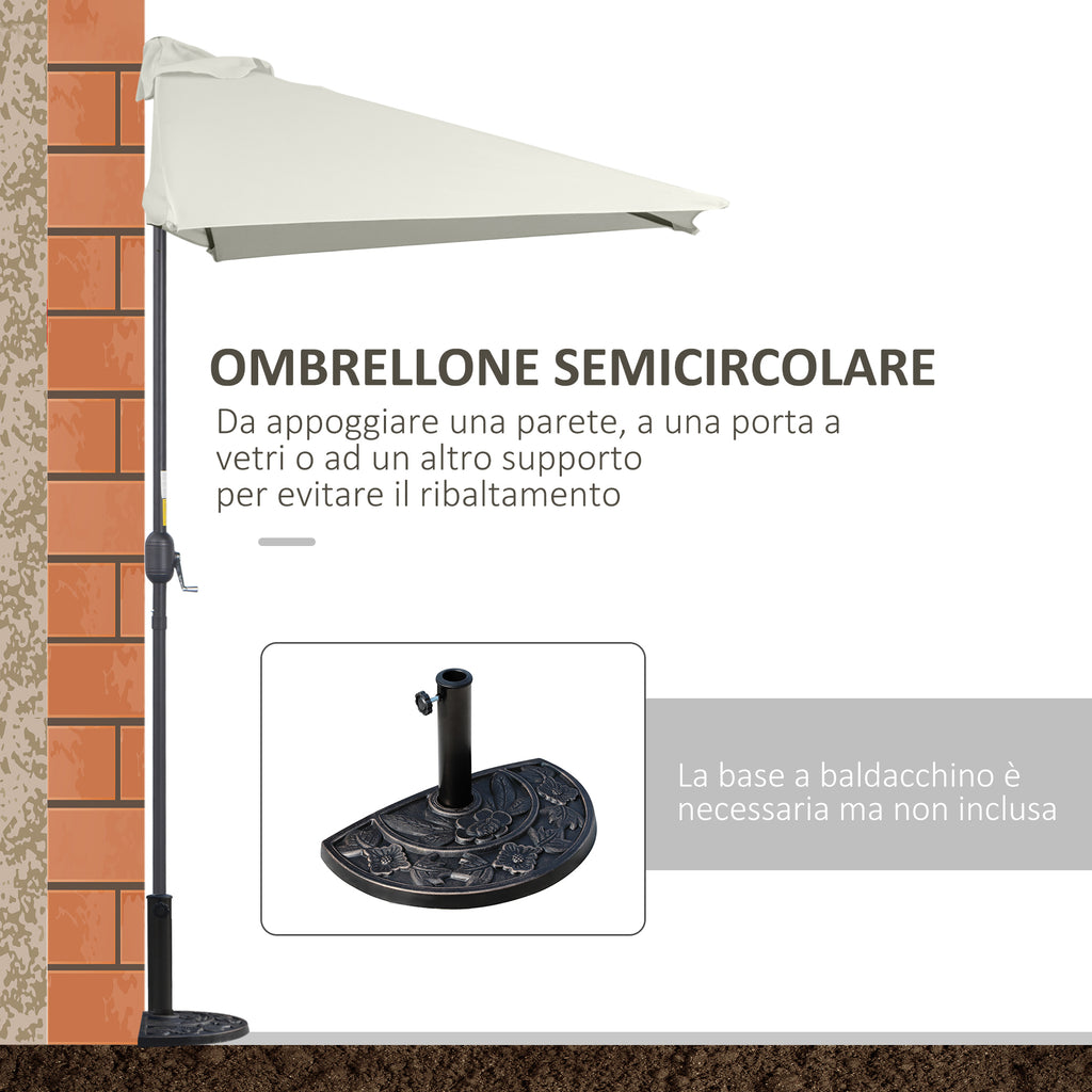 Space-saving Mezzaluna Wall Parasol with Crank Opening, Cream - Borgè