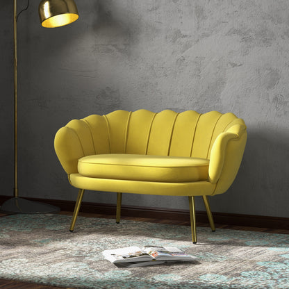 Vintage 2-Seater Sofa in Industrial Chic Style in Velvet Effect Fabric and Metal, 130x77x77 cm, Yellow