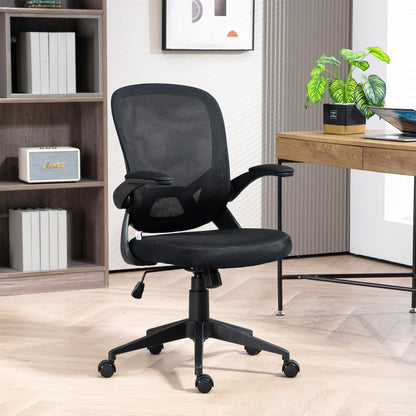 HOMCOM Ergonomic Office Chair with Adjustable Height, Folding Armrests and Mesh Fabric, Black - Borgè