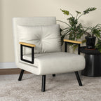 Velvet Cream,  3 in 1 Armchair Bed with Reclining Backrest and Cushion, in Velvet Effect Fabric, 63x73x81 cm, Cream