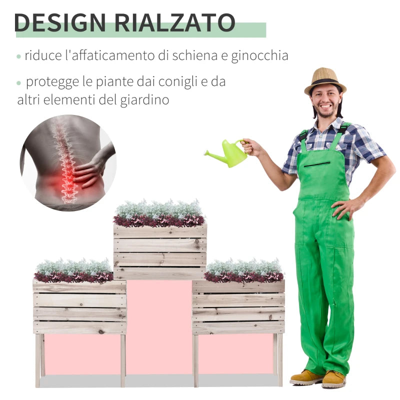 Raised Vegetable Garden Bed with 4 Plant Pots, 50x30x60cm, Natural Wood - Borge' Group Limited