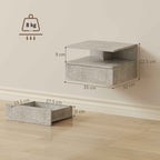 HOMCOM Set of 2 Floating Bedside Tables with Drawer and Open Shelf, 35x32x22.5 cm, Cement Grey