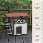 PawHut Outdoor Cat House with Terrace and Wooden Ladder, 77x50x73cm, White and Gray - Borgè