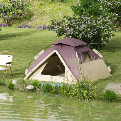 Outsunny 2-Person Camping Tent with 2 Windows and Hook, in Polyester and Fiberglass, 225x190x130 cm, Khaki - Borgè