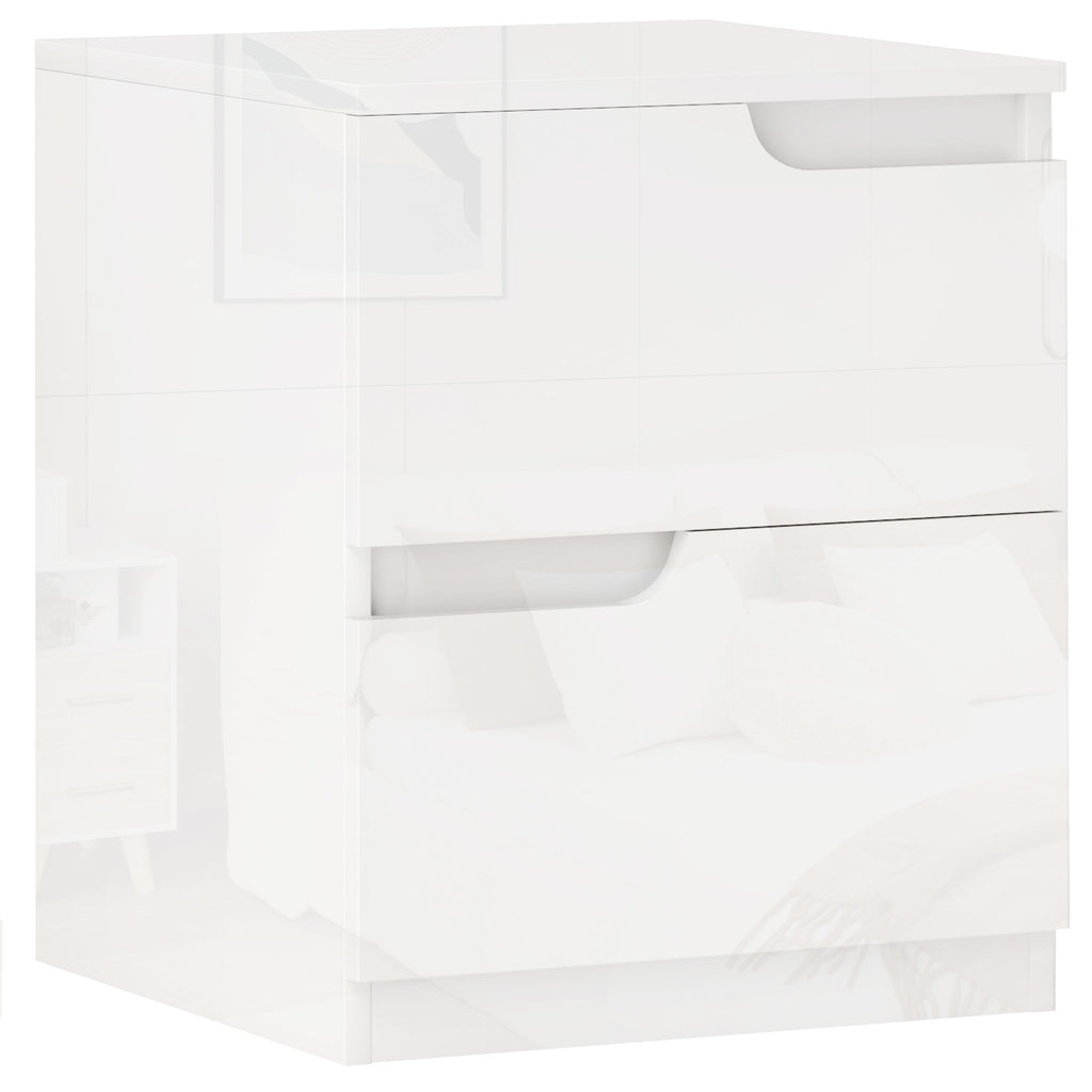 Modern Wooden Bedside Table with 2 Drawers and Glossy Design, 40x40x48 cm, White