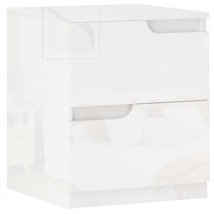 Modern Wooden Bedside Table with 2 Drawers and Glossy Design, 40x40x48 cm, White