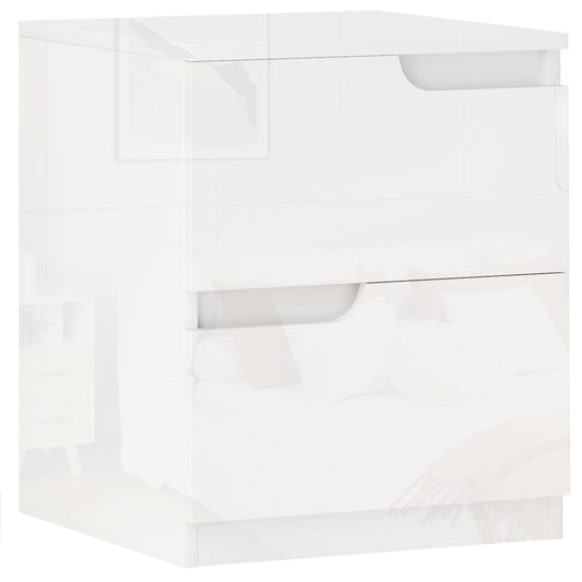 Modern Wooden Bedside Table with 2 Drawers and Glossy Design, 40x40x48 cm, White