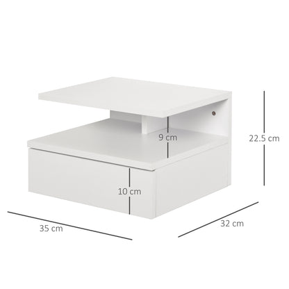 Set of 2 Floating Nightstands for Bedroom with Drawer and Top Shelf in Wood 35x32x22.5cm