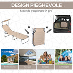 Outsunny Set of 2 Folding Garden Loungers with Adjustable Canopy, Oxford Fabric and Metal, 187x58x36 cm, Brown