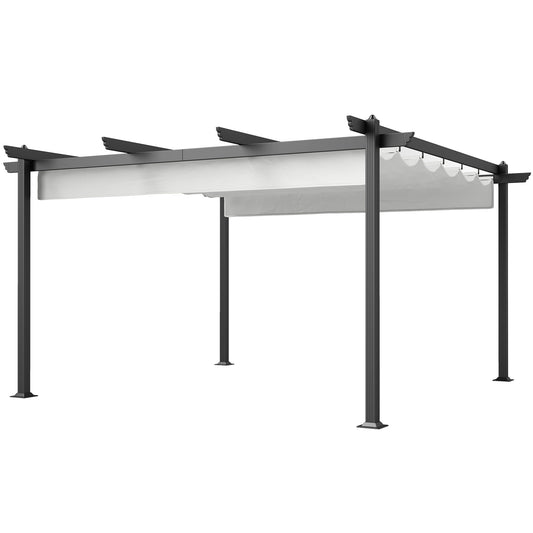 Gazebo Pergola 4x4 m with Retractable Roof, 8 Screws and 8 Pegs in Aluminum, Polyester and Metal, White