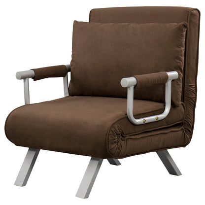 Modern 2-in-1 Armchair Bed with 5-Position Reclining Backrest and Cushion, 65x69x80cm, Brown