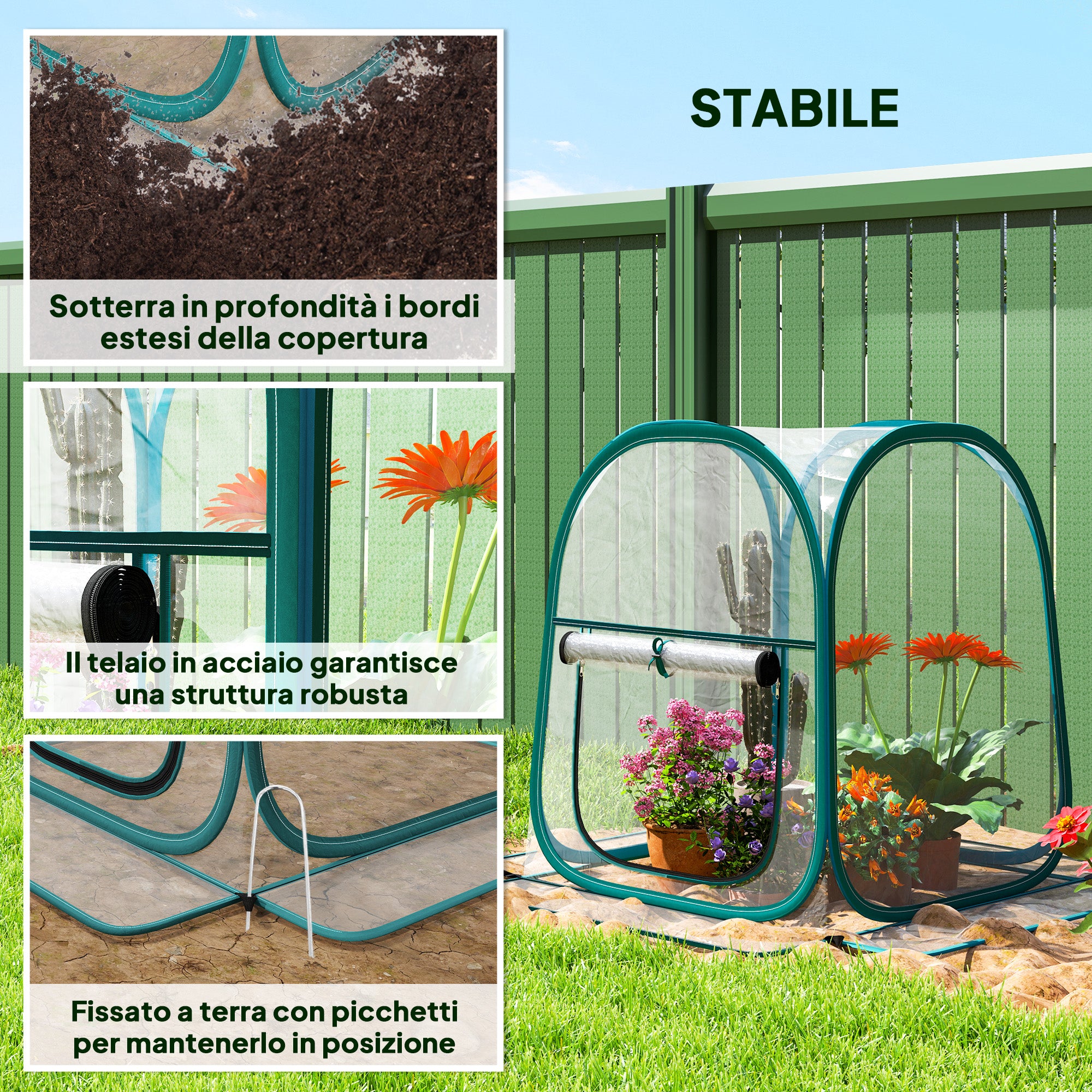 Mini Pop Up Greenhouse with Plastic Cover, Roller Window and Bag, 70x70x80 cm, Transparent